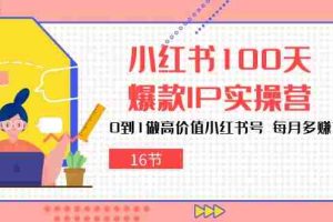 小红书100天爆款IP实操营，0到1做高价值小红书号，每月多赚3000+（16节）