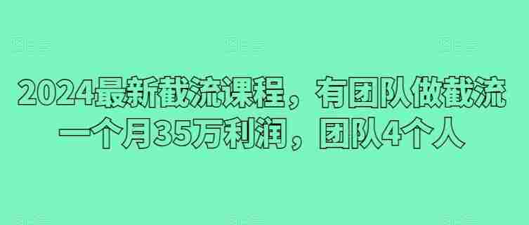 2024最新截流课程，有团队做截流一个月35万利润，团队4个人