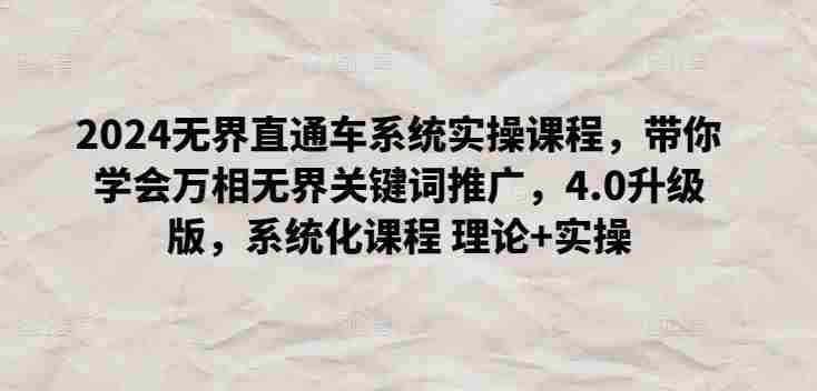 2024无界直通车系统实操课程,带你学会万相无界关键词推广,4.0升级版,系统化课程 理论+实操