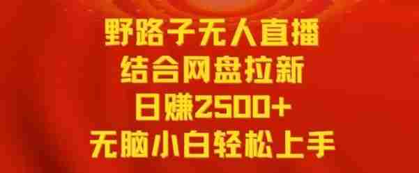 野路子无人直播结合网盘拉新，日赚2500+，小白无脑轻松上手【揭秘】