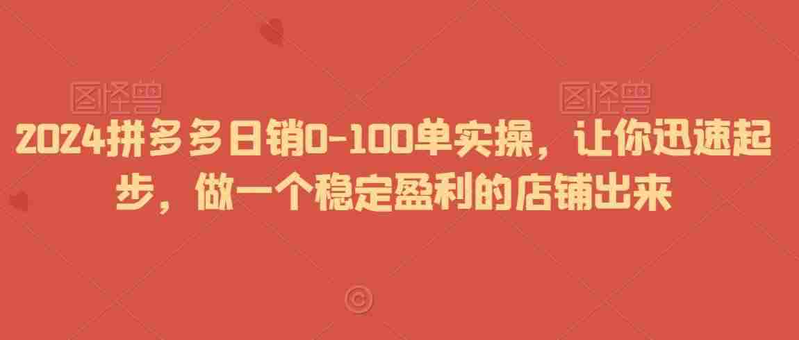 2024拼多多日销0-100单实操,让你迅速起步,做一个稳定盈利的店铺出来