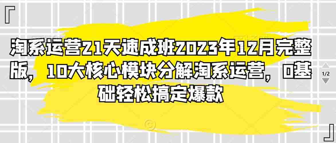 淘系运营21天速成班2023年12月完整版,10大核心模块分解淘系运营,0基础轻松搞定爆款