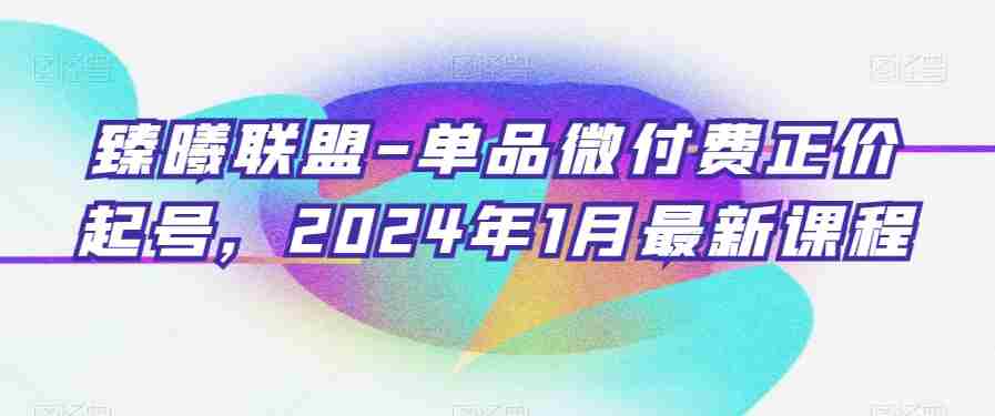 臻曦联盟-单品微付费正价起号，2024年1月最新课程