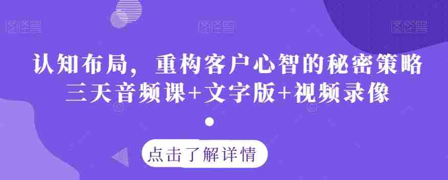 认知布局，重构客户心智的秘密策略三天音频课+文字版+视频录像