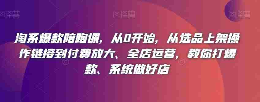 淘系爆款陪跑课，从0开始，从选品上架操作链接到付费放大、全店运营，教你打爆款、系统做好店
