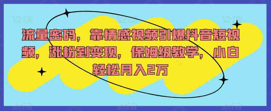 流量密码，靠情感视频引爆抖音短视频，涨粉到变现，保姆级教学，小白轻松月入2万【揭秘】