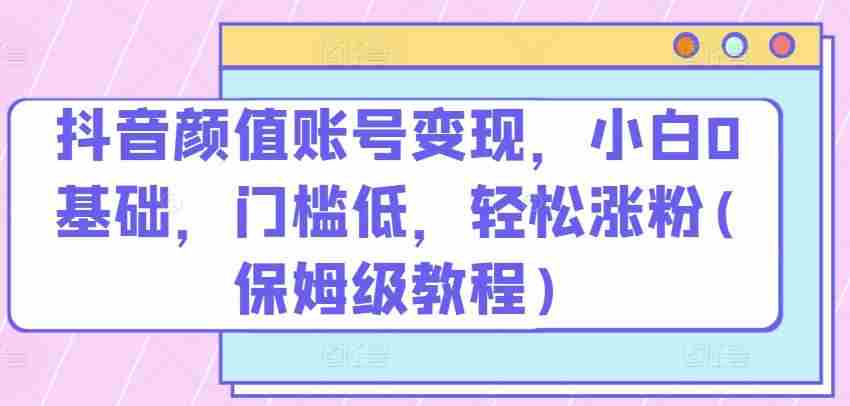 抖音颜值账号变现,小白0基础,门槛低,轻松涨粉(保姆级教程)【揭秘】