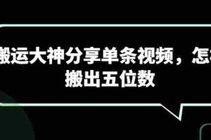 搬运大神分享单条视频，怎样搬出五位数