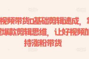 短视频带货0基础剪辑速成，掌握爆款剪辑思维，让好视频加持涨粉带货