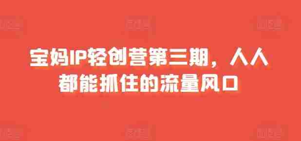 宝妈IP轻创营第三期，人人都能抓住的流量风口