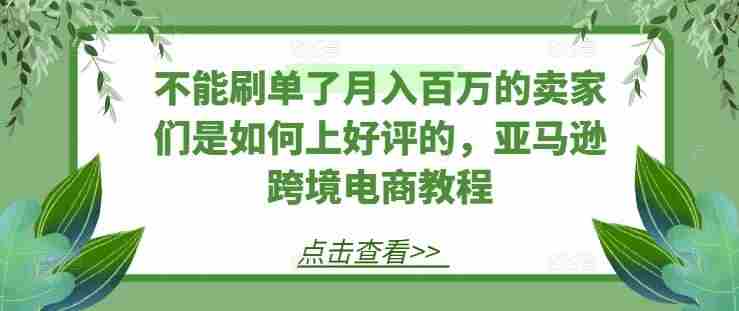 不能刷单了月入百万的卖家们是如何上好评的,亚马逊跨境电商教程
