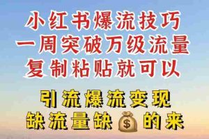 小红书爆流技巧，一周突破万级流量，复制粘贴就可以，引流爆流变现【揭秘】