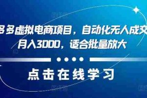 最新拼多多虚拟电商项目，自动化无人成交，单店月入3000，适合批量放大