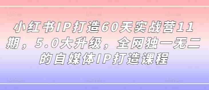小红书IP打造60天实战营11期，5.0大升级，全网独一无二的自媒体IP打造课程