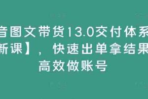 抖音图文带货13.0交付体系课【新课】，快速出单拿结果，高效做账号