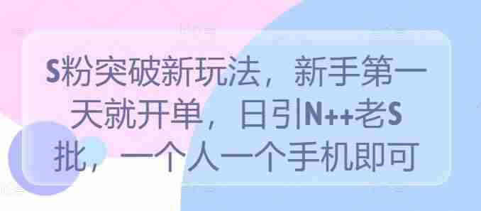 S粉突破新玩法，新手第一天就开单，日引N++老S批，一个人一个手机即可【揭秘】