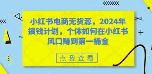 小红书电商无货源，2024年搞钱计划，个体如何在小红书风口赚到第一桶金
