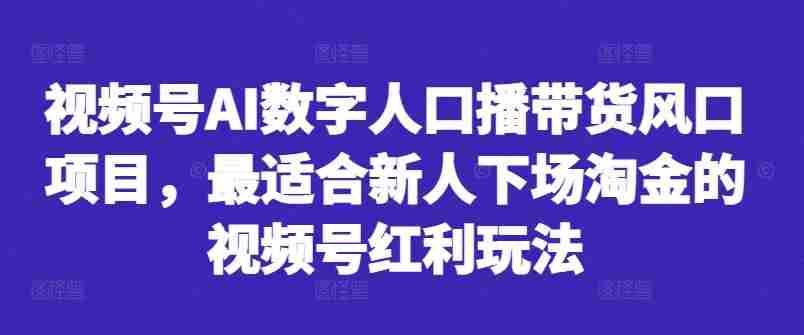 视频号AI数字人口播带货风口项目，最适合新人下场淘金的视频号红利玩法
