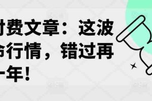 某付费文章：这波改命行情，错过再等十年!