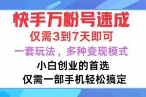 快手万粉号速成，仅需3到七天，小白创业的首选，一套玩法，多种变现模式【揭秘】