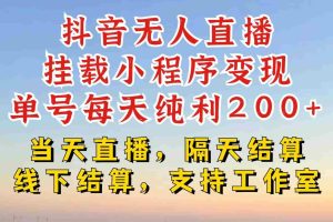 抖音无人直播挂载小程序，零粉号一天变现二百多，不违规也不封号，一场挂十个小时起步【揭秘】