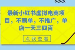 最新小红书虚拟电商项目，不刷单，不推广，单店一天三四百