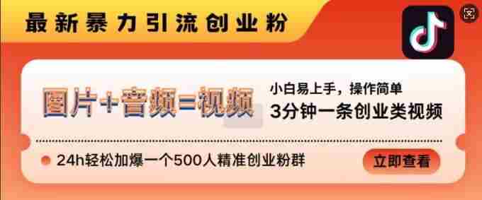 抖音最新暴力引流创业粉，3分钟一条创业类视频，24h轻松加爆一个500人精准创业粉群【揭秘】