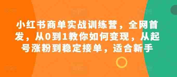 小红书商单实战训练营，全网首发，从0到1教你如何变现，从起号涨粉到稳定接单，适合新手