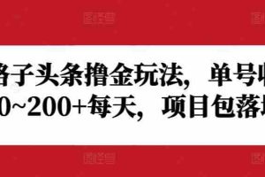 野路子头条撸金玩法，单号收益20~200+每天，项目包落地