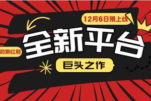 又一个全新平台巨头之作，12月6日刚上线，小白入局初期红利的关键，想吃初期红利的