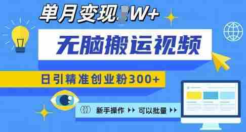 无脑搬运视频号可批量复制，新手即可操作，日引精准创业粉300+，月变现过W 【揭秘】