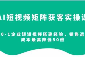 AI短视频矩阵获客实操课，从0-1企业短短视频搭建经验，销售运营成本最高降低50倍