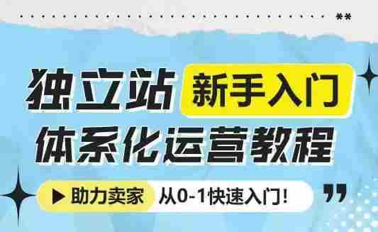 独立站新手入门体系化运营教程，助力独立站卖家从0-1快速入门!