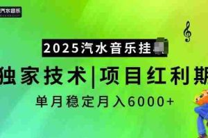 2025汽水音乐挂JI项目，独家最新技术，项目红利期稳定月入6000+