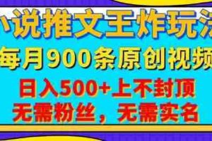 小说推文王炸玩法，一键代发，每月最多领900条原创视频，播放量收益日入5张，无需粉丝，无需实名【揭秘】