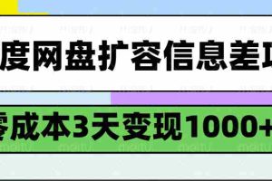 百度网盘扩容信息差项目，零成本，3天变现1000+