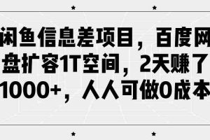 闲鱼信息差项目，百度网盘扩容1T空间，2天赚了1000+，人人可做0成本