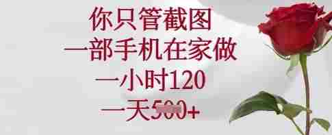 你只管截图,一部手机在家做,一小时120.一天5张【揭秘】