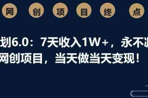 男粉计划6.0：7天收入1W+，永不凋谢的网创项目，当天做当天变现！