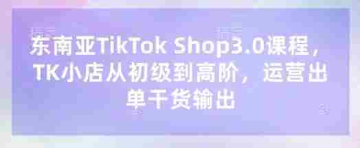 东南亚TikTok Shop3.0课程,TK小店从初级到高阶,运营出单干货输出