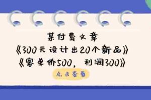 公众号付费文章：《300元设计出20个新品》+《客单价500，利润300》