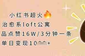 小红书超火的治愈系loft公寓，单条作品点赞16W，3分钟一条，单日变现数张