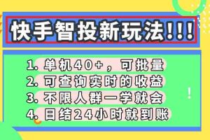 （14372期）快手智投新玩法，单机日入40+，可批量，可查询实时收益，收益日结24小…