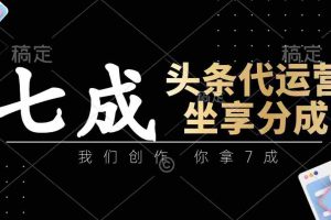 头条代运营：我们创作，你拿7成，简单操作，坐享分成