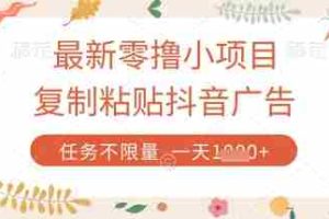最新零撸小项目，复制粘贴抖音广告即可挣钱，平台大水，任务不限量，一天数张【揭秘】