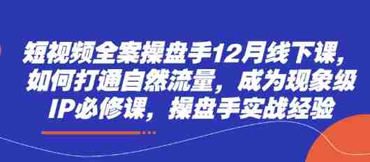 短视频全案操盘手12月线下课,如何打通自然流量,成为现象级IP必修课,操盘手实战经验