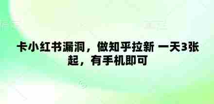 卡小红书漏洞,做知乎拉新 一天3张起,有手机即可