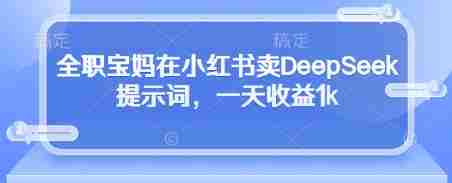 全职宝妈在小红书卖DeepSeek提示词,一天收益1k