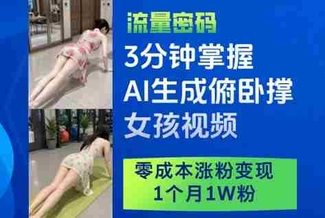 3分钟掌握AI生成俯卧撑女孩视频，零成本涨粉变现，1个月1W粉