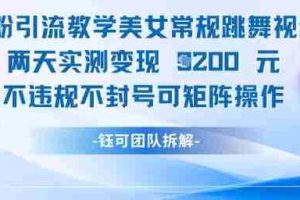 男粉引流教学美女常规跳舞视频两天实测变现1k+，不违规不封号可矩阵操作